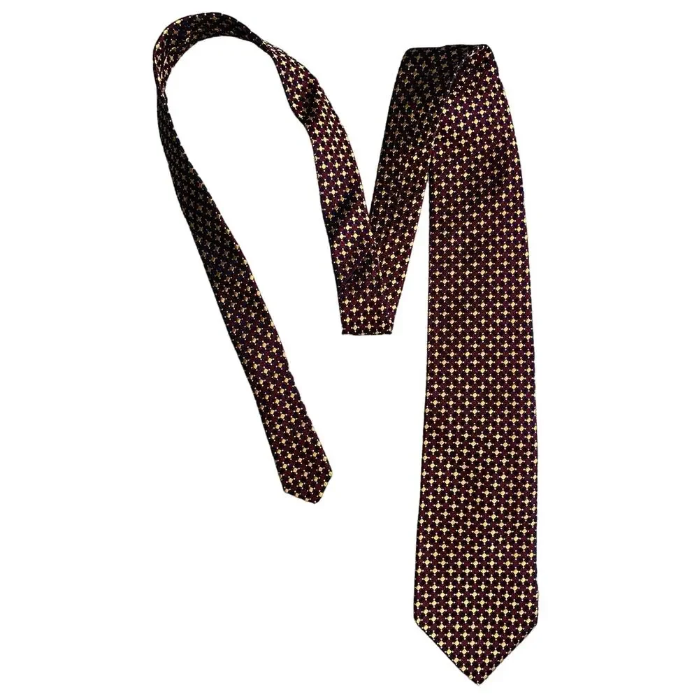 Lands' End Men's Ties Set Of Two 100% Silk Neck Ties Leaf Dot Pattern Multicolor